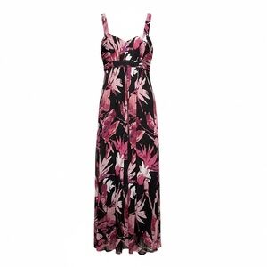 Connected Apparel Pink and Black Floral Maxi Dress Size 10
